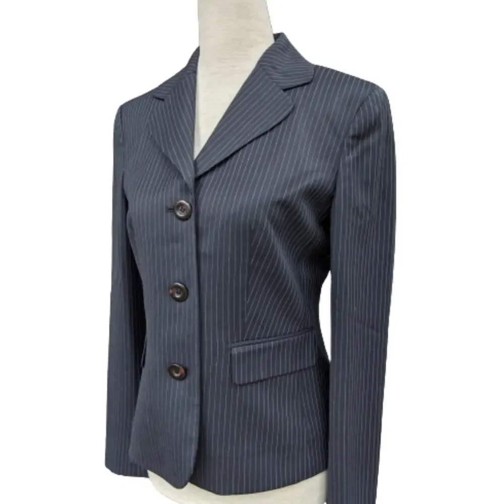 Loft Wool Blend Black Pinstripe Blazer Jacket 2P